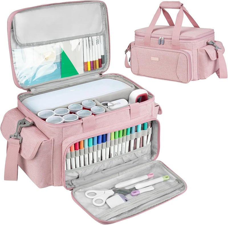 LEFORZ Carrying Case Compatible with Cricut Joy Xtra,Protable Travel Storage Bag with Removable Dividers Fits for Cricut Joy Xtra Accessories and Supplies,Pink - Image 1